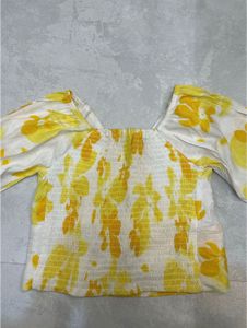 Yellow Floral Print Puff Sleeve Top S size