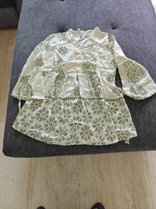 White Kurta with Green Print