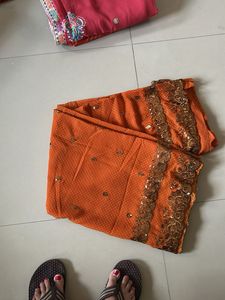 Orange Polka Dot Saree
