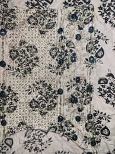 Elegant White Kurta with Navy Print