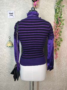 Purple &amp; Black Striped Cardigan