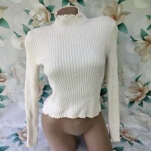 Ribbed White Turtleneck Top