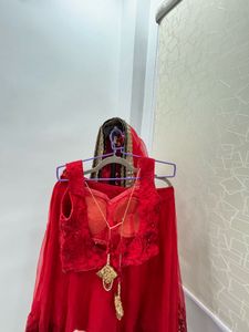 Red Embroidered Lehenga Choli Dupatta Set