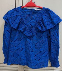 Zara Blue Eyelet Ruffle Top