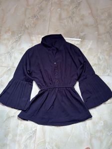 Elegant Navy Flare Sleeve Top