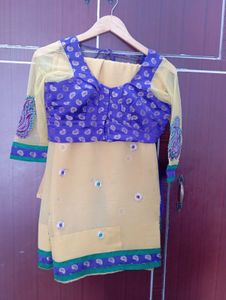 Elegant Purple yellow Embroidered Saree