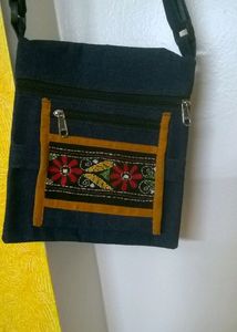 Embroidered Denim Crossbody Bag