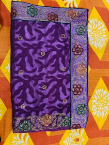 Beautiful Purple Embroidered half net Saree