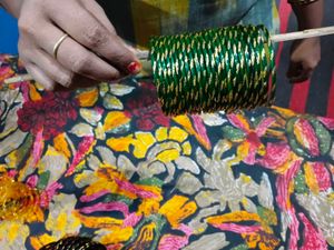 Green Bangles with Gold Glitter