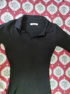 Black Ribbed Collared dress