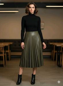 Olive Green Pleated Skirt
