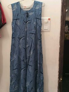 Blue Printed Sleeveless Dress
