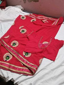 Vibrant Red Embroidered Saree with blouse