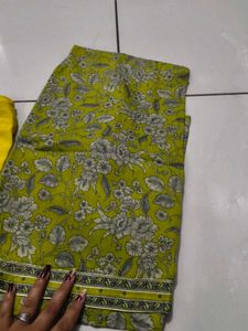 Green Floral Kurta Set with Yellow Bottom