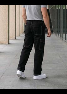 Black Cargo Pants with Contrast Stitching