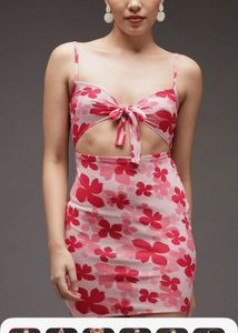 Pink Floral Cutout Mini Dress