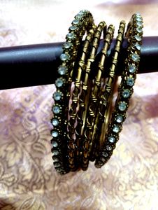 Set of Golden Bangles with Crystals