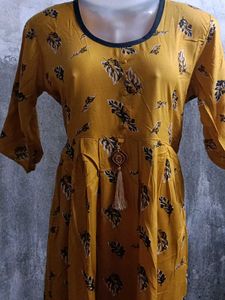 Yellow Leaf Print Kurta