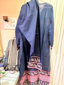 shopMulMul's Navy Blue Floral Kurta , no dupatta