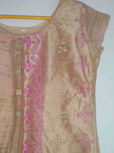 Pink And Gold Kurta With Dupatta, XS