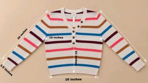 MULTI-STRIPE BUTTON-FRONT V-NECK KNIT SWEATER