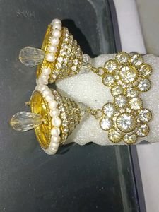 Stunning Gold Jhumkas with Pearls &amp; Crystals