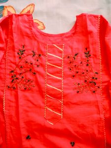 Red Embroidered Kurti Dress