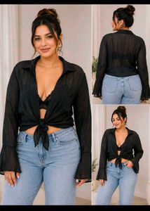 Sheer Bell Sleeve Tie Front Shirt