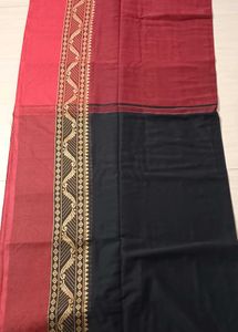 80)New Elegant Black &amp; Red Handloom Saree