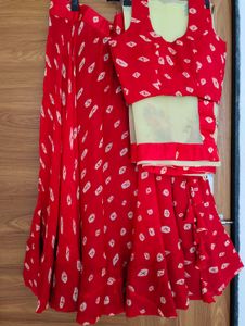 Red Bandhani Print Lehenga Choli Set