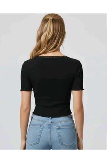 Black Ruched V-Neck Top