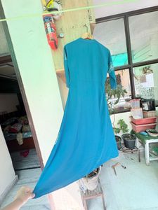 Teal Kurta with Golden Floral Print