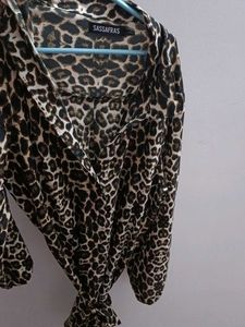 Printed mini dress with waist tie up