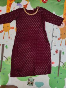 Burgundy Textured Straight Kurta With Palazzos