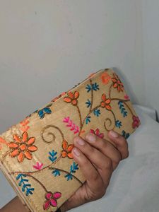 Embroidered Clutch with side bag