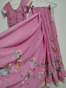 Pink Embroidered Saree with Blouse