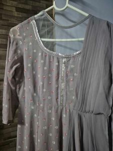mauve georgette indo- western gown with belt and d
