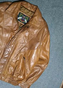 Vintage Brown Leather Bomber Jacket