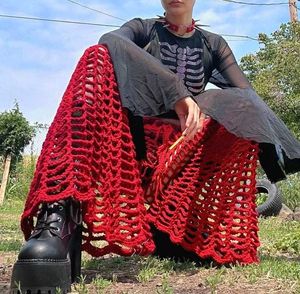Red Crochet Flare Pants