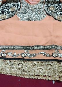 jacket style Peach Embroidered Kurta Set