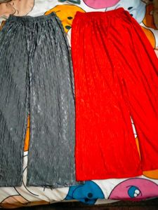 Pleated Palazzos - Grey &amp; Red Set