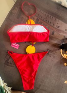 Stylish Red Bikini with Unique Yellow Accents