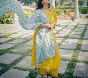 Yellow Embroidered Kurta plazo &amp;duppta