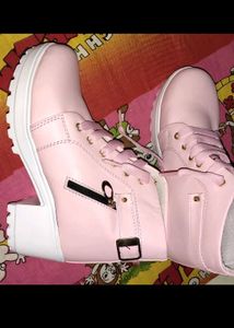 Cute Pink Lace-Up Platform Boots