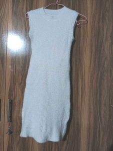 Sleek White Ribbed Knit Midi Dress
