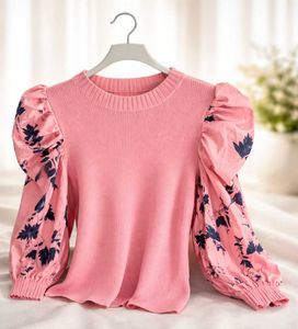Pink Puff Sleeve Knit Top