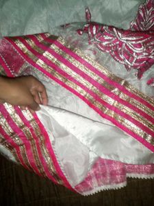 Pink &amp; White Embellished Lehenga Choli Set