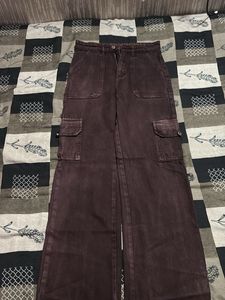 Brown Cargo Wide Leg Pants