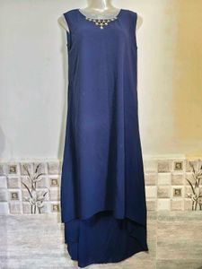 Elegant Navy Blue Gown with Embellished Neckline