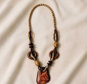 Handmade Boho Wooden Beaded Statement Necklace